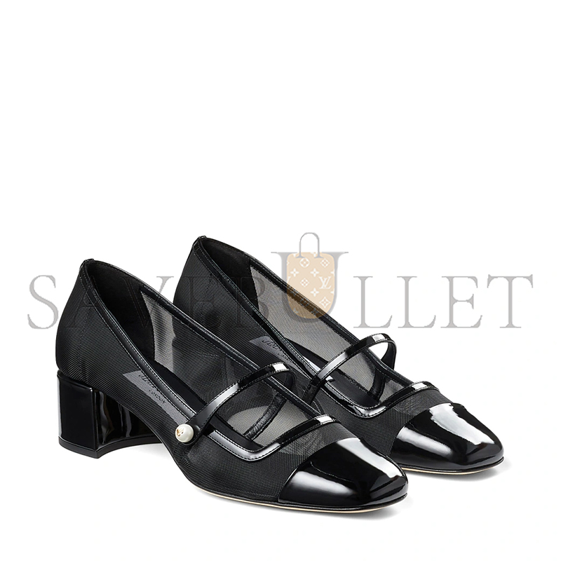 Ji*y Ch* elisa 45 black patent and mesh pumps elisa45tnx